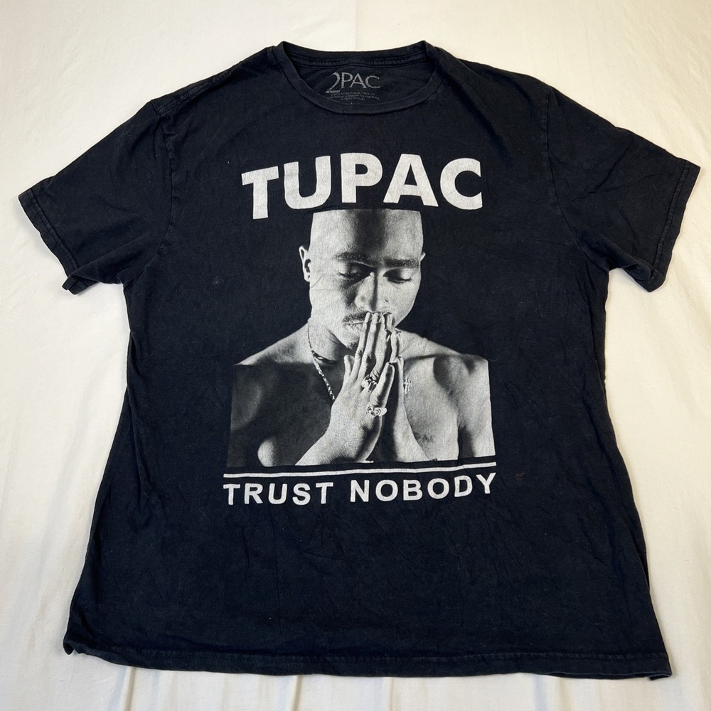 2Pac Shakur Trust Nobody Graphic T-Shirt Mens Large Black Cotton Short Sleeve